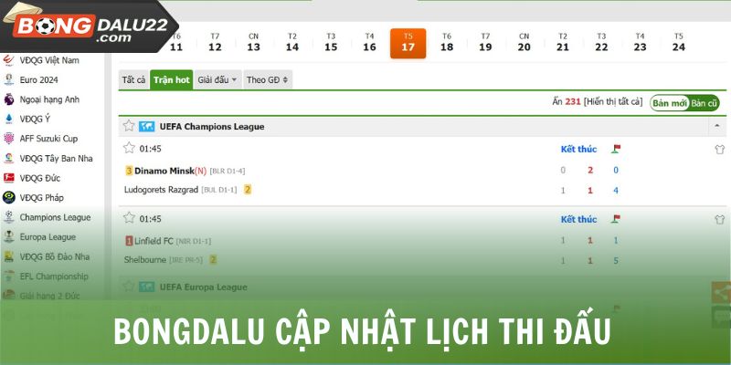 BONGDALU 18 BONGDALU cập nhật lịch thi đấu